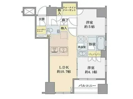 リビオ日本橋浜町パークフィール(2LDK/6階)の間取り写真