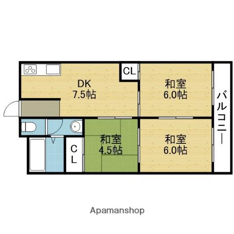 平野コーポ(2DK/6階)の間取り写真