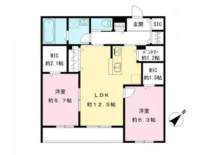 エリーナウエスト(2LDK/2階)の間取り写真