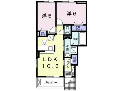 プルメリアII(2LDK/1階)の間取り写真