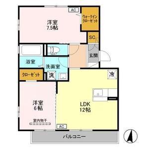 東武佐野線 佐野市駅 徒歩19分 3階建 築17年(2LDK/2階)の間取り写真