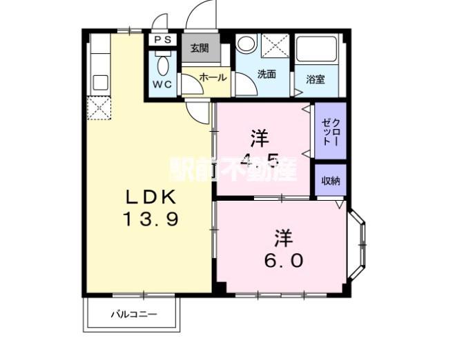 グランドハイツ近藤I(2LDK/2階)の間取り写真