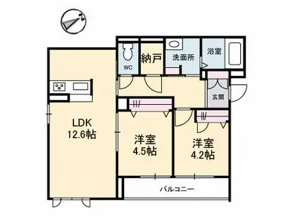 シャーメゾン三洋(2LDK/2階)の間取り写真