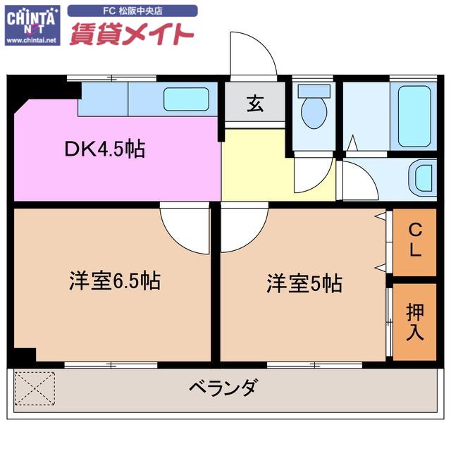 テナント山本 ALWAYS8(2DK/2階)の間取り写真