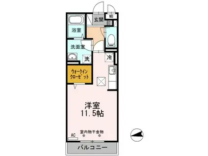 トネリコテラス 1(ワンルーム/1階)の間取り写真