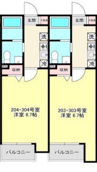 WALEA(1K/3階)の間取り写真