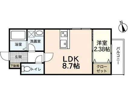 セブンプロート五日市リバーサイドI(1LDK/1階)の間取り写真