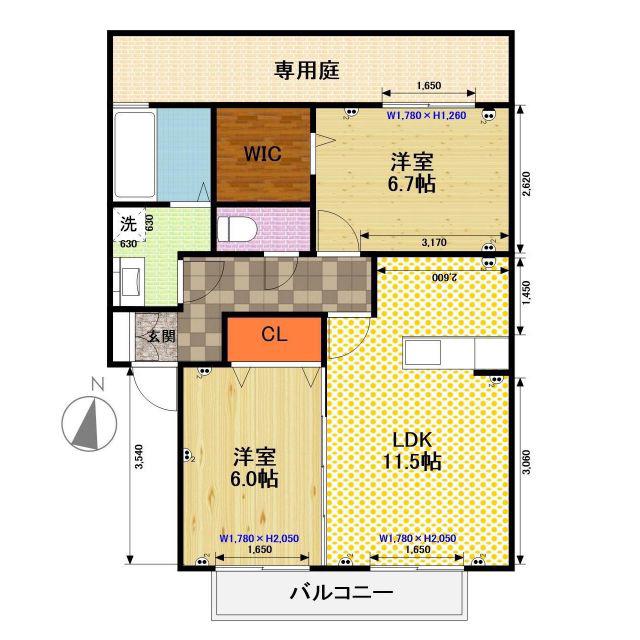 ウィルモア協和II(2LDK/1階)の間取り写真