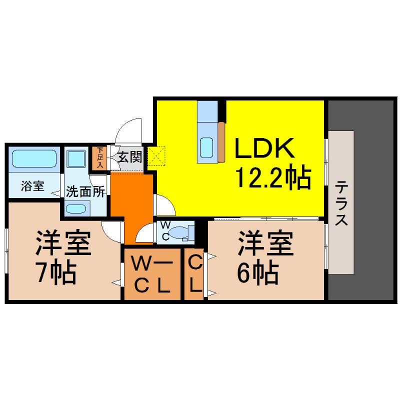 ラフィーネ野立(2LDK/1階)の間取り写真