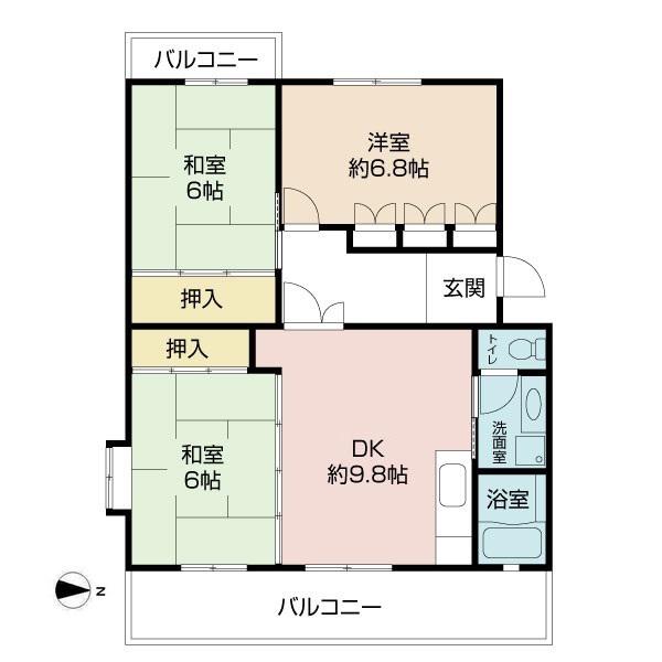 シュロス若江 (3LDK/4階)の間取り写真