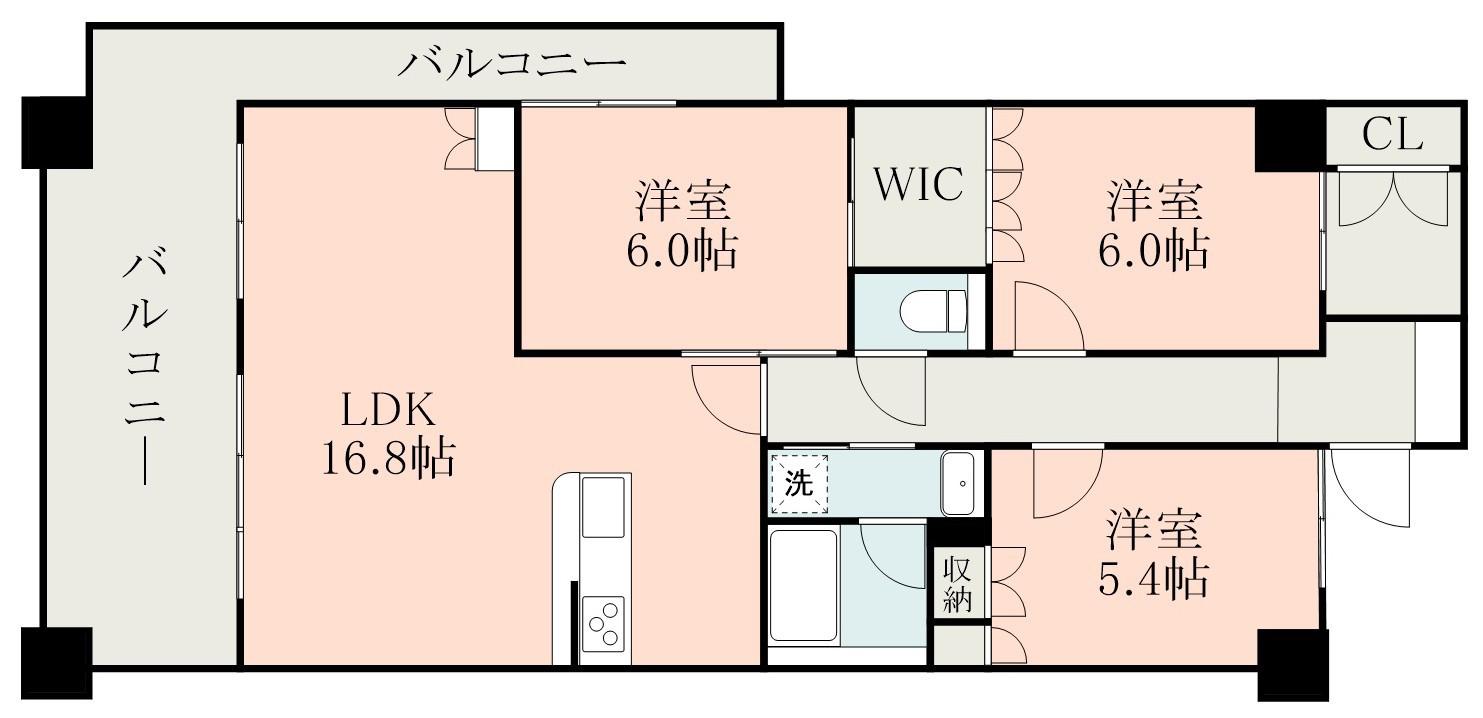サーパス高麗本通(3LDK/9階)の間取り写真
