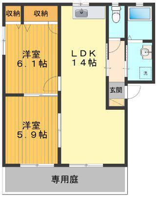 サンフォース弐番館(2LDK/1階)の間取り写真