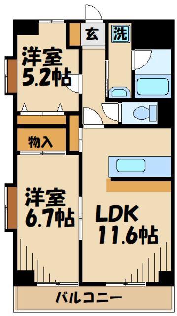 PURE CREST(2LDK/3階)の間取り写真