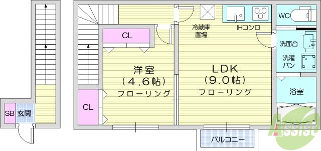 仙台市地下鉄東西線 連坊駅 徒歩9分 2階建 築8年(1LDK/2階)の間取り写真
