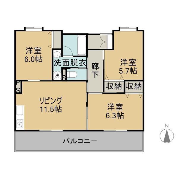 西焼津メゾン小石川(3LDK/1階)の間取り写真