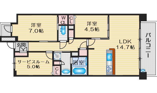 エスリード箕面船場阪大前(3LDK/3階)の間取り写真