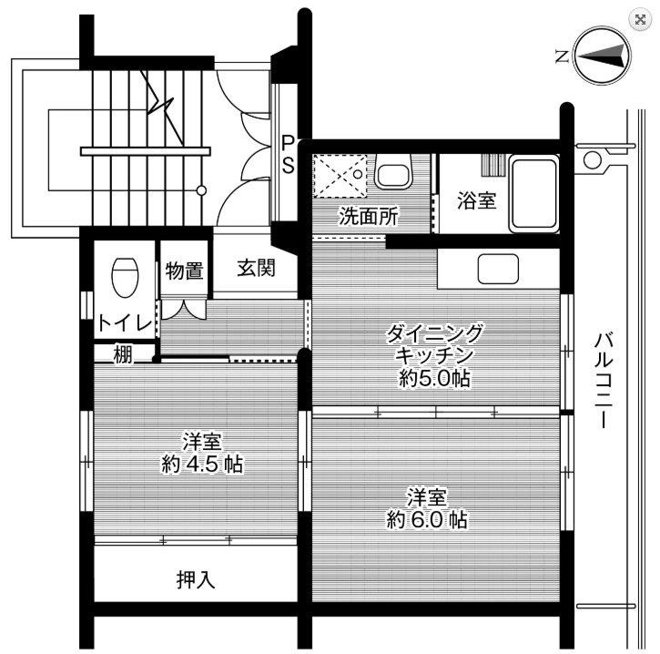 ビレッジハウス直方 4号棟(2DK/5階)の間取り写真