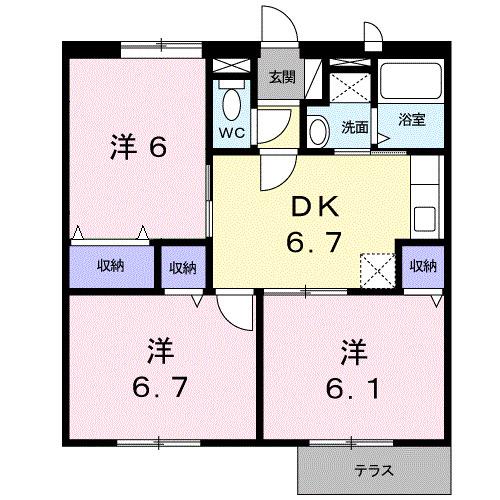 カーサフェリスB(3DK/1階)の間取り写真
