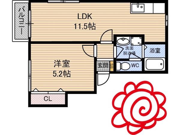 第2テラダハイツ(1LDK/1階)の間取り写真