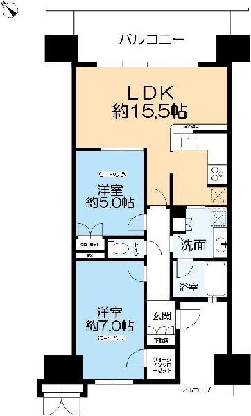 ワコーレシティ神戸三宮(2LDK/6階)の間取り写真