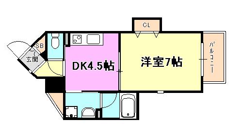 オルタンシア下山手(1DK/2階)の間取り写真