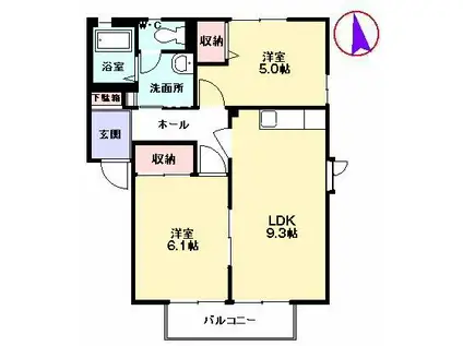 ディアス木の花(2LDK/2階)の間取り写真