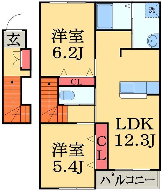 シェルル・ロコB(2LDK/2階)の間取り写真