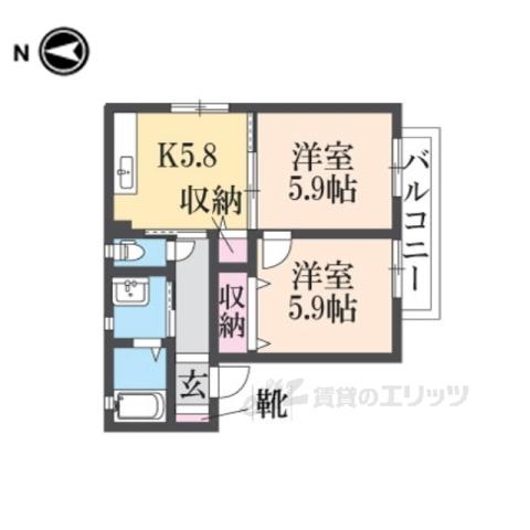 アーバヒルD(2K/1階)の間取り写真