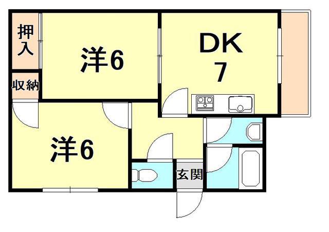 グランディア夙川1(2DK/1階)の間取り写真