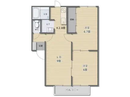 オークビレッジI(2LDK/1階)の間取り写真