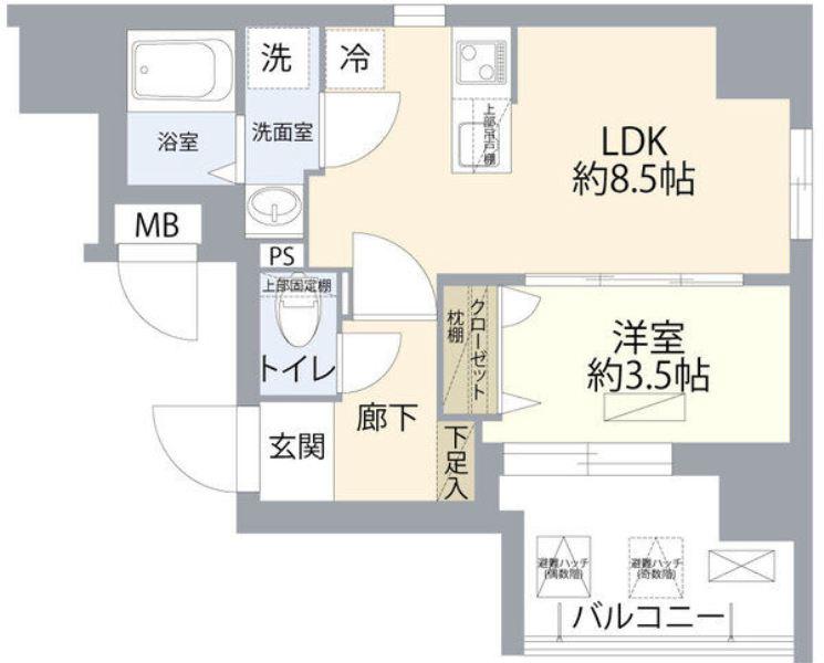 ディアレイシャス湊川公園(1LDK/10階)の間取り写真