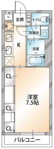 ハビテ清瀬(1K/3階)の間取り写真