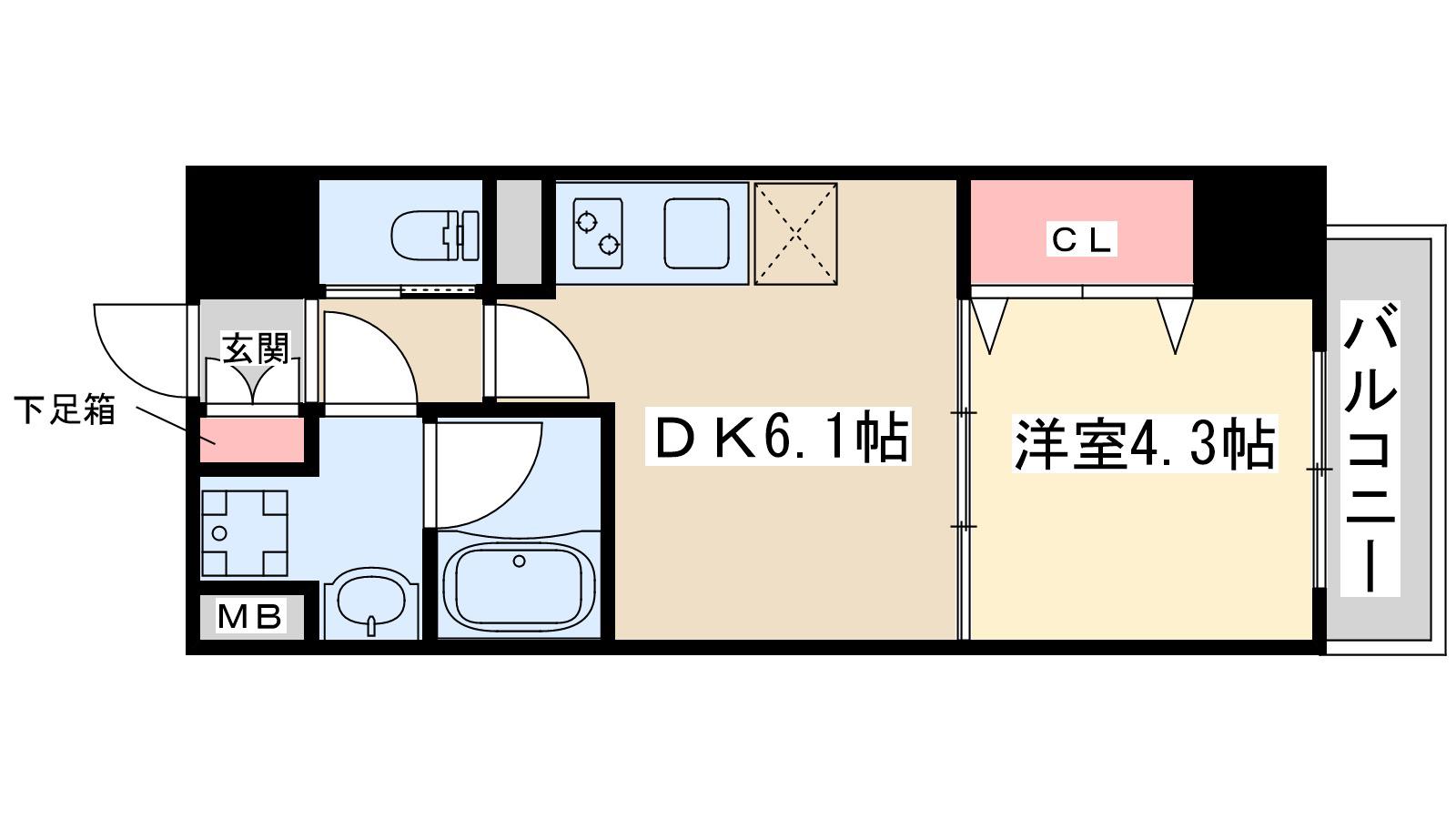 リッジガーデン江坂2(1DK/8階)の間取り写真