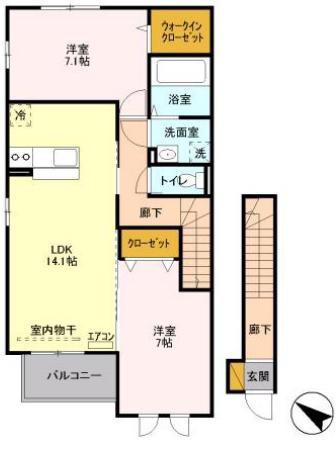 グランドゥール(2LDK/2階)の間取り写真
