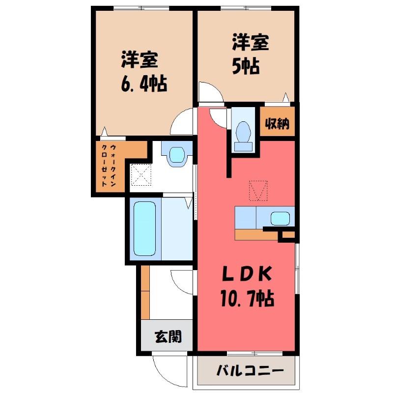 ロータス三室 C(2LDK/1階)の間取り写真