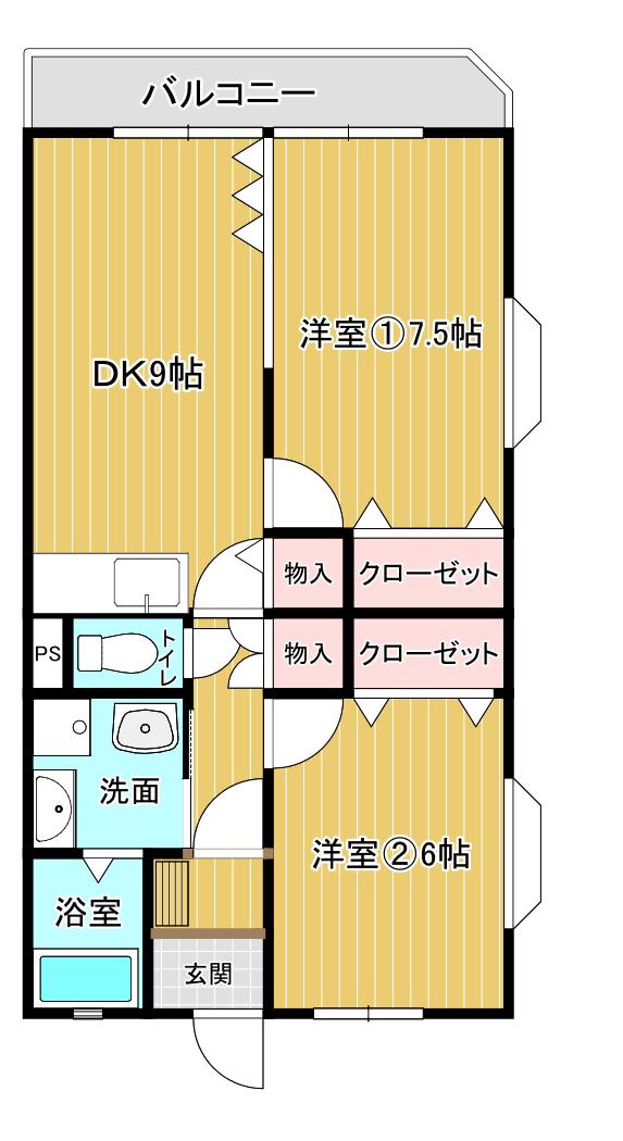 アポログリーンハウス(2DK/2階)の間取り写真