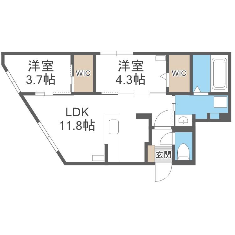 ラグランジュ円山(2LDK/2階)の間取り写真