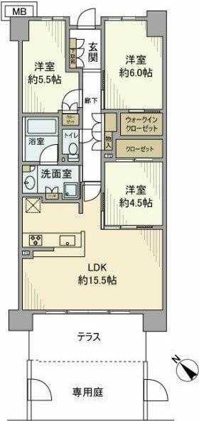 ルネ稲毛海岸グランマークス(3LDK/1階)の間取り写真