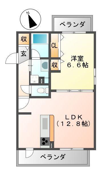 カーサ コン ブリオ(1LDK/2階)の間取り写真