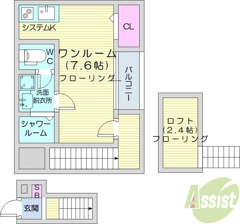 KIKUNA原町(ワンルーム/2階)の間取り写真