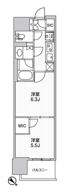 WORVE横浜伊勢佐木町(2K/15階)の間取り写真