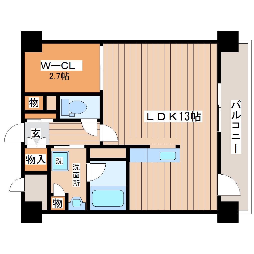 グレイスヒル高嶺(ワンルーム/2階)の間取り写真