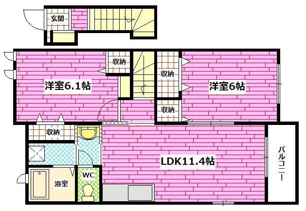 ブルック阿戸B(2LDK/2階)の間取り写真