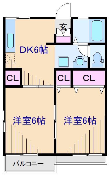 ハイツ吉田B(2DK/1階)の間取り写真