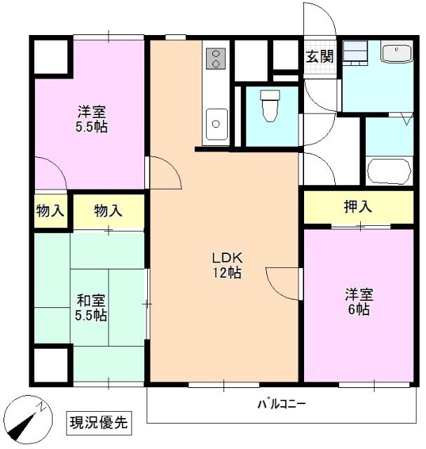 上田第一コーポ(3LDK/3階)の間取り写真