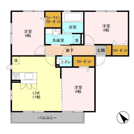 ソレイユII(3LDK/3階)の間取り写真