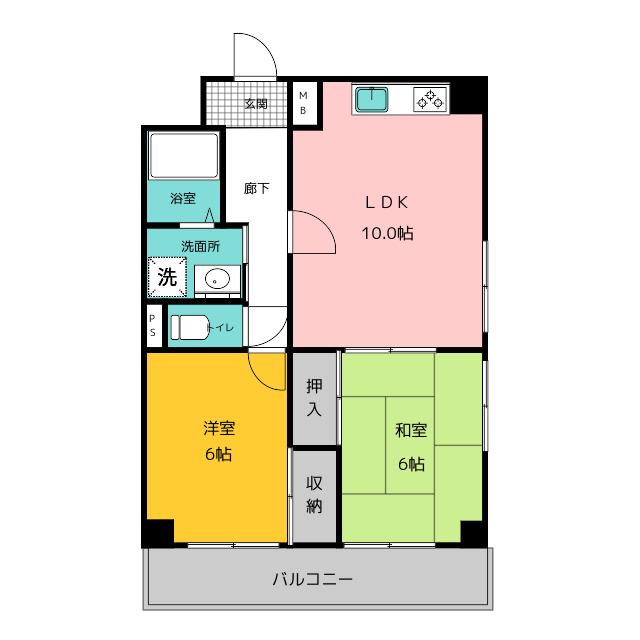 フェアロザムンデ野間(2LDK/2階)の間取り写真