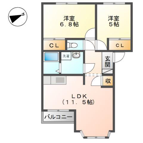 ＪＲ東海道本線 二宮駅 バス乗車時間：20分 最寄りバス停で下車 徒歩2分 2階建 築18年(2LDK/1階)の間取り写真