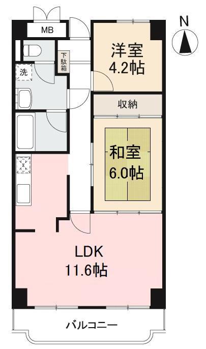 ピュアハイツ松縄(2LDK/1階)の間取り写真