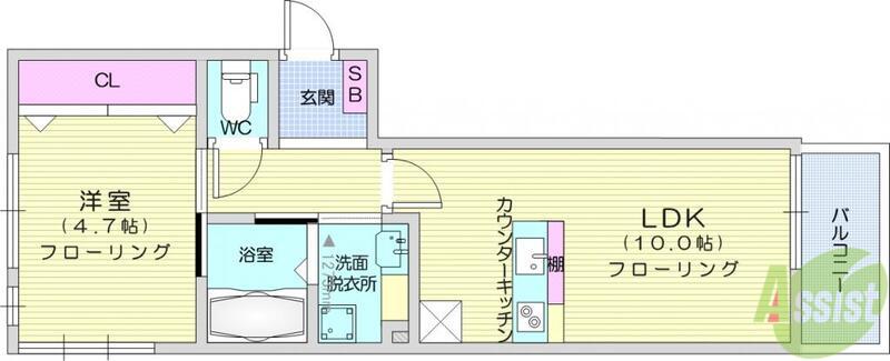 D-ROOM木町通(1LDK/3階)の間取り写真